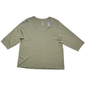 J. Jill Perfect Pima Ballet Sleeve Scoop Neck Top NWT In Bayleaf Sz 4X